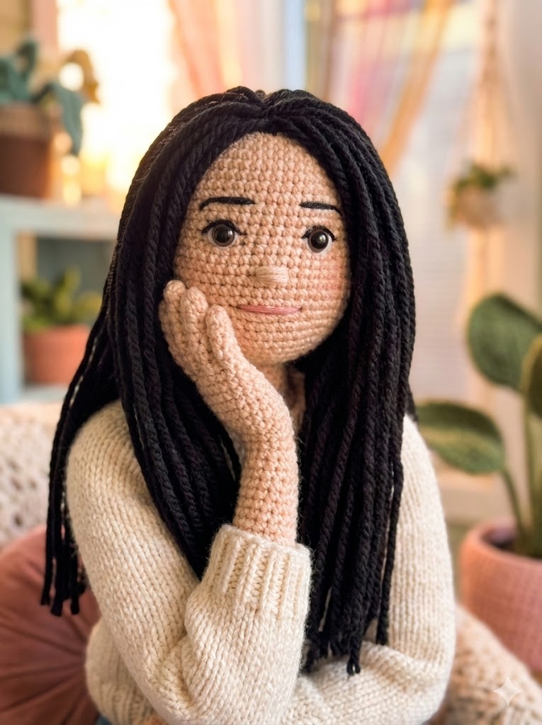 Crochet in progress — hands and texture